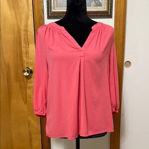 Crown & Ivy Pink Pleated Mandarin Collar Blouse